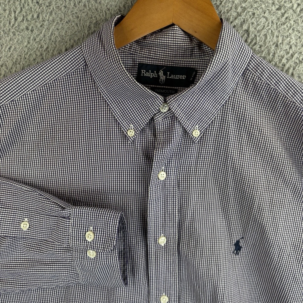 Ralph Lauren Yarmouth Shirt Men 16.5 34/35 Purple Check Button Down Pony Prepppy